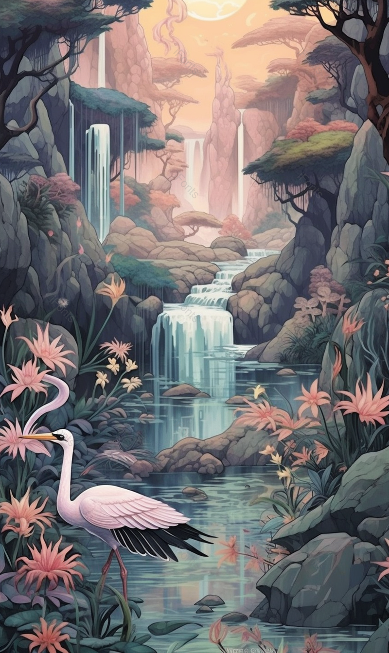 国风山水意境插画白鹤,插画/手绘图,插画/手绘图库,插画/手绘图下载,插画/手绘